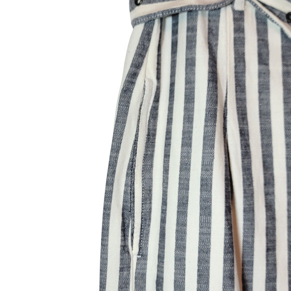 Anthropologie Striped Pencil Skirt Wrap Belted Midi Knee Length Blue & White 10 - Picture 11 of 14